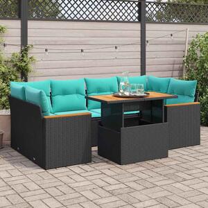 7 részes fekete polyrattan kerti ülőgarnitúra párnával
