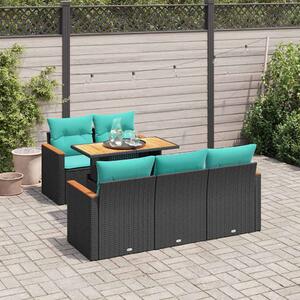 6 részes fekete polyrattan kerti ülőgarnitúra párnákkal