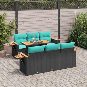 7 részes fekete polyrattan kerti ülőgarnitúra párnával