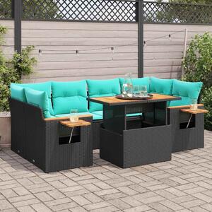 7 részes fekete polyrattan kerti ülőgarnitúra párnával