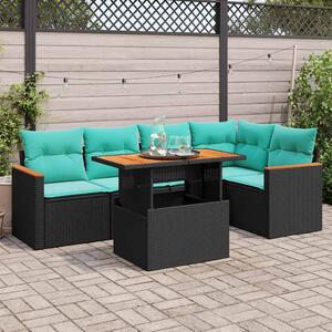 6 részes fekete polyrattan kerti ülőgarnitúra párnákkal