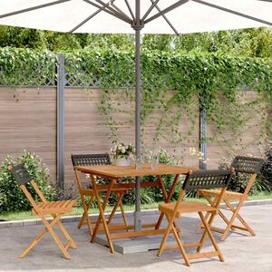5 részes fekete polyrattan és tömör fa kerti étkezőgarnitúra