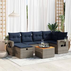 7 részes szürke polyrattan kerti ülőgarnitúra párnákkal