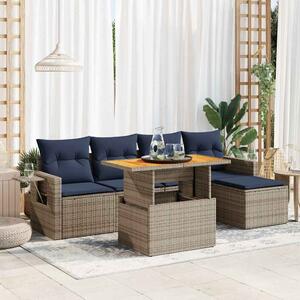 6 részes szürke polyrattan kerti ülőgarnitúra párnákkal
