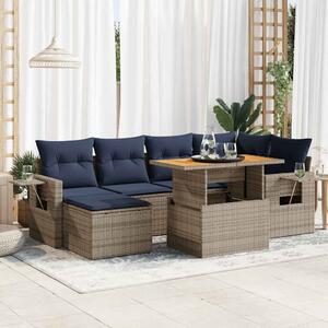 7 részes szürke polyrattan kerti ülőgarnitúra párnákkal