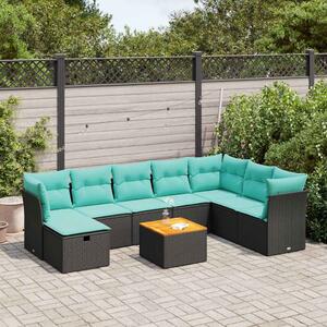 9 részes fekete polyrattan kerti ülőgarnitúra párnákkal