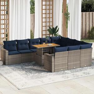 11 részes szürke polyrattan kerti ülőgarnitúra párnákkal