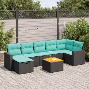 8 részes fekete polyrattan kerti ülőgarnitúra párnákkal