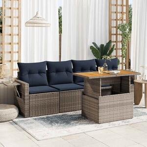 5 részes szürke polyrattan kerti ülőgarnitúra párnákkal