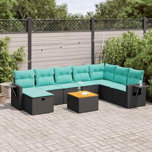 9 részes fekete polyrattan kerti ülőgarnitúra párnákkal
