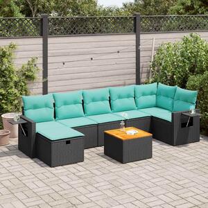 8 részes fekete polyrattan kerti ülőgarnitúra párnákkal