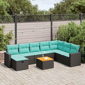 9 részes fekete polyrattan kerti ülőgarnitúra párnákkal