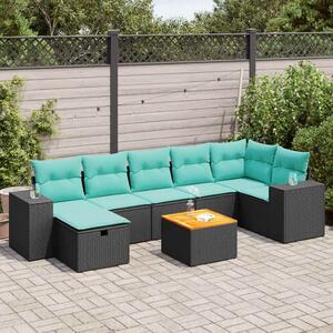 8 részes fekete polyrattan kerti ülőgarnitúra párnákkal