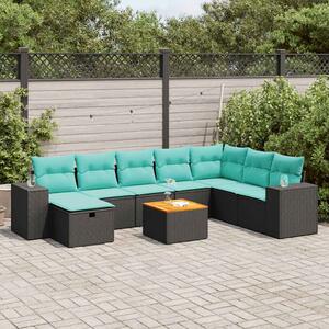 9 részes fekete polyrattan kerti ülőgarnitúra párnákkal