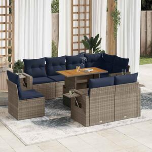 9 részes szürke polyrattan kerti ülőgarnitúra párnákkal