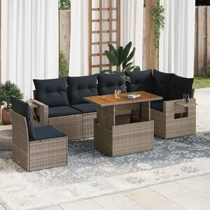 7 részes szürke polyrattan kerti ülőgarnitúra párnákkal