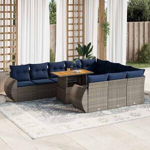 11 részes szürke polyrattan kerti ülőgarnitúra párnákkal