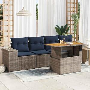 5 részes szürke polyrattan kerti ülőgarnitúra párnákkal
