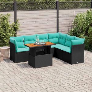 7 részes fekete polyrattan kerti ülőgarnitúra párnával