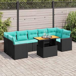 8 részes fekete polyrattan kerti ülőgarnitúra párnákkal