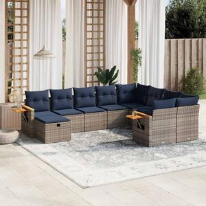 10 részes szürke polyrattan kerti ülőgarnitúra párnával