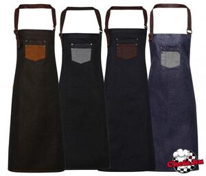 Négyféle színállásban kapható farmer, víztaszító, melles kötény, Black/Tan denim