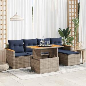 6 részes szürke polyrattan kerti ülőgarnitúra párnákkal