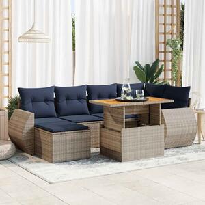 7 részes szürke polyrattan kerti ülőgarnitúra párnákkal