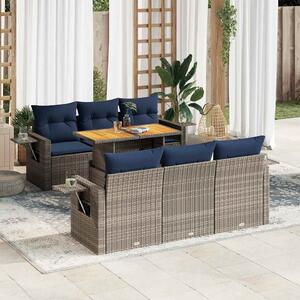 7 részes szürke polyrattan kerti ülőgarnitúra párnákkal