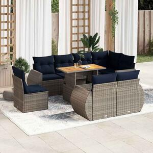 9 részes szürke polyrattan kerti ülőgarnitúra párnákkal
