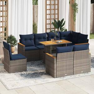 9 részes szürke polyrattan kerti ülőgarnitúra párnákkal