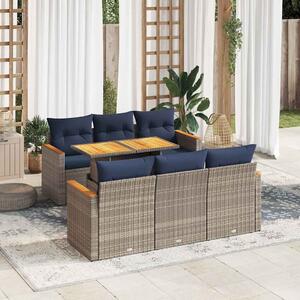 7 részes szürke polyrattan kerti ülőgarnitúra párnákkal