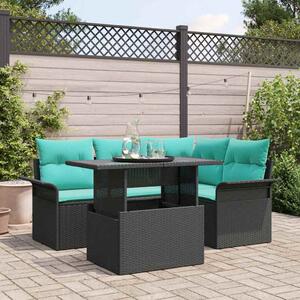 Kerti Kanapé Szett 5 db Fekete [Műanyag]: Poly Rattan