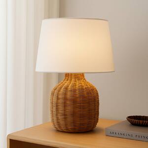 Lindby asztali világítás Lirenda, magasság 52 cm, rattan, természetes/fehér, Fehér / opál, Nappali / Étkező, Fa, Skandináv