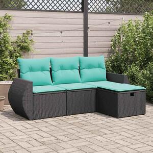 4 részes fekete polyrattan kerti ülőgarnitúra párnákkal