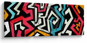 Grafikus absztrakciós kép (órával) (90x30 cm)