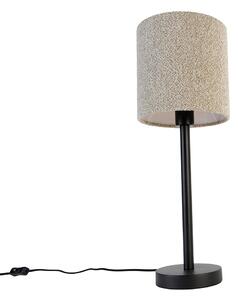 Modern asztali lámpa fekete, boucle ernyővel, taupe 20 cm - Simplo