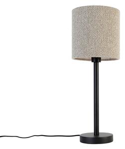 Modern asztali lámpa fekete, boucle ernyővel, taupe 20 cm - Simplo
