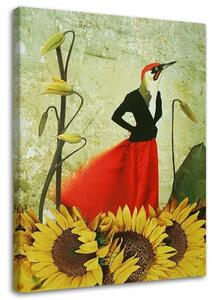 Gario Vászonkép Madár piros szoknyában - Lili Chartrand Méret: 40 x 60 cm