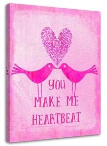 Gario Vászonkép Két madár rózsaszín háttéren a You Make Me Heartbeat felirattal - Andrea Haase Méret: 40 x 60 cm