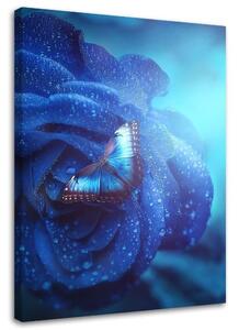 Gario Vászonkép A pillangó és a varázslatos kék rózsa - Jose Francese Méret: 40 x 60 cm