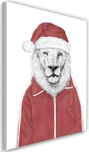 Gario Vászonkép Oroszlán piros karácsonyi kalapban - Rykker Méret: 40 x 60 cm
