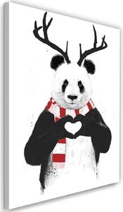 Gario Vászonkép Panda szarvakkal karácsonyi sálban - Rykker Méret: 40 x 60 cm