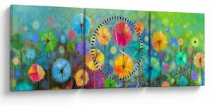 Kép - Absztrakt virágok (órával) (90x30 cm)