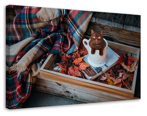 Gario Vászonkép Csokoládé Cat őszi levelek könyv - Galina Bugaevskaya Méret: 60 x 40 cm