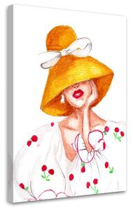 Gario Vászonkép Sárga kalapos hölgy - Gisele Oliveira Fraga Baretta Méret: 40 x 60 cm