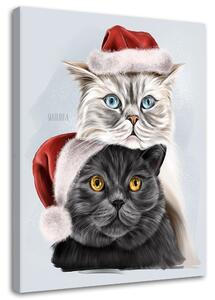 Gario Vászonkép Macskák karácsonyi sapkában - Svetlana Gracheva Méret: 40 x 60 cm