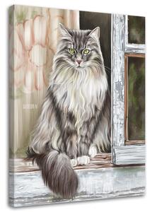 Gario Kép Vidéki macska az ablakpárkányon - Svetlana Gracheva Méret: 40 x 60 cm, Kivitelezés: Vászonkép