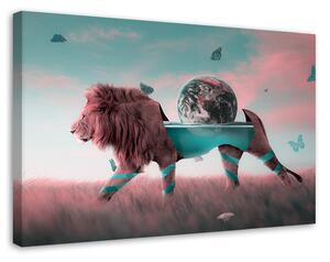 Gario Vászonkép Oroszlán hordozó bolygó szürrealizmus - Bryantama Art Méret: 60 x 40 cm