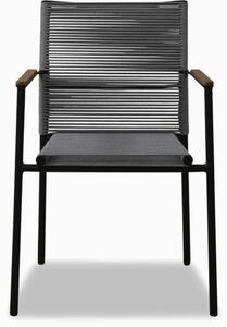Zena kerti szék, sötétszürke kötél, fekete alumínium váz, teakfa karfa